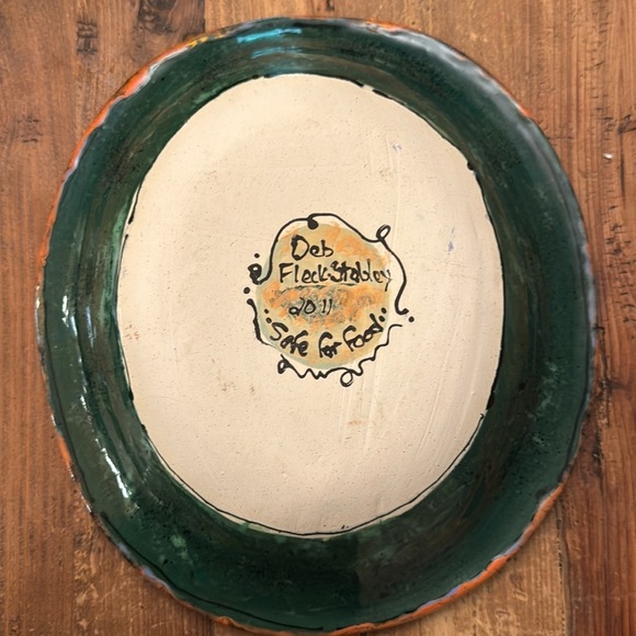Abstract Green and Blue handcrafted hand painted green bean serving bowl. - Picture 2 of 5
